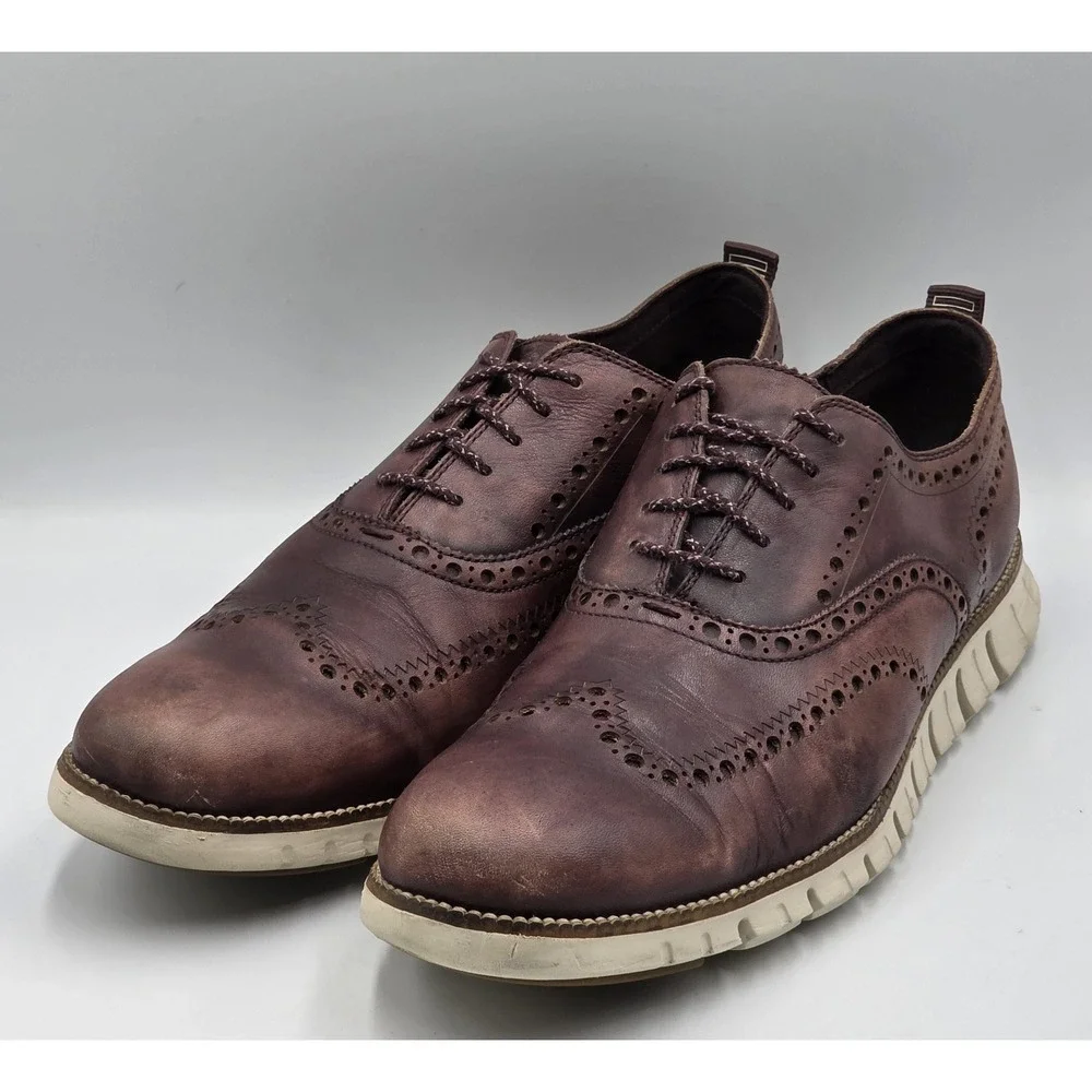 Cole Haan ZeroGrand Wingtip Oxford Dress Shoes British Tan C24970 Men's 13M